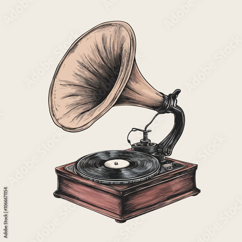 Vintage gramophone. Hand drawn vector illustration for your design. 