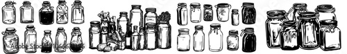 Drawing of modern glass jars with contours on a white background