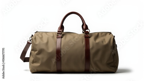 Sophisticated duffle bag for travel with leather straps, emphasizing rugged style