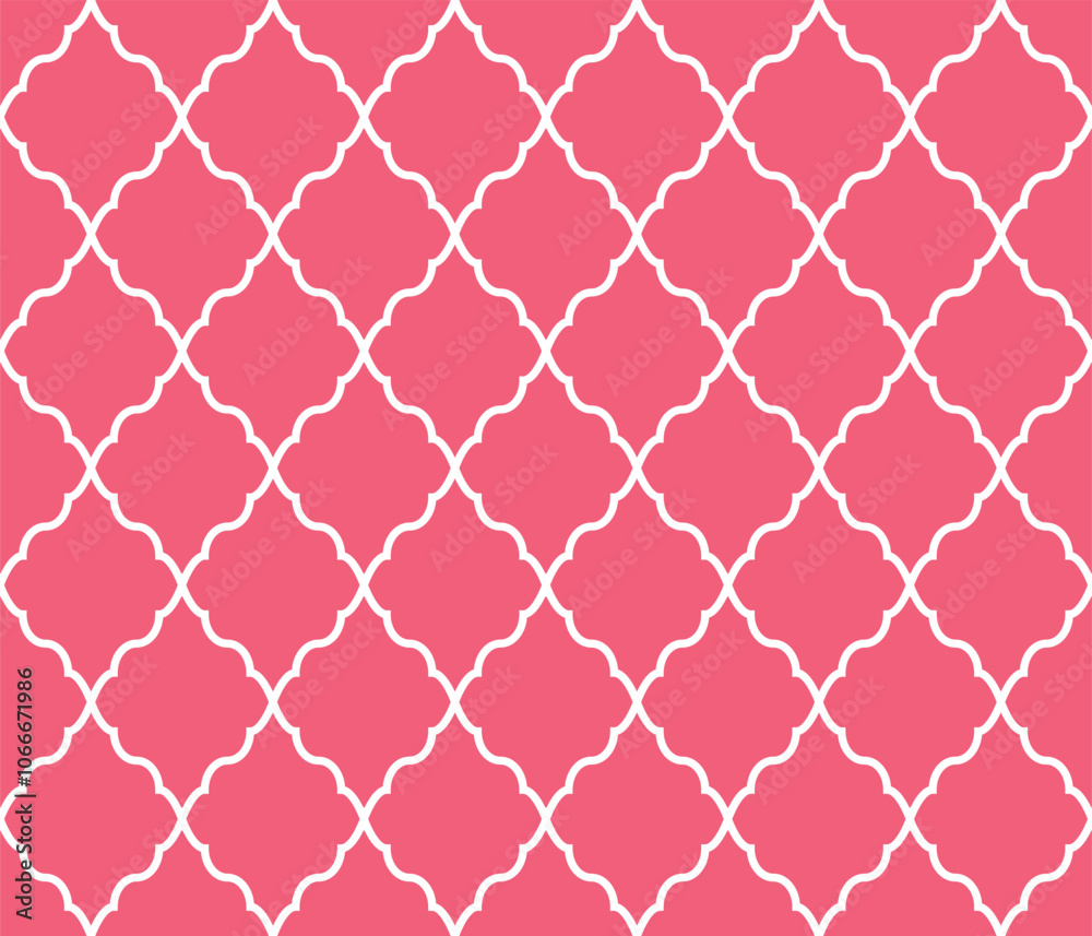 Fototapeta premium Abstract geometry pattern in Arabian style. Seamless vector background. White and pink graphic ornament. Simple lattice graphic design