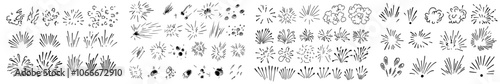 Modern comic doodle hand drawn splashes, explosions and sparks. Boom and bang motion sketch.