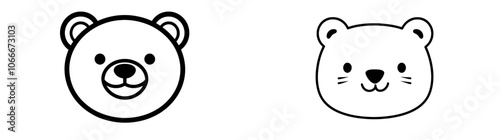 An outline shape of a bear head, a cute bear on a white background, a modern illustration of a bear