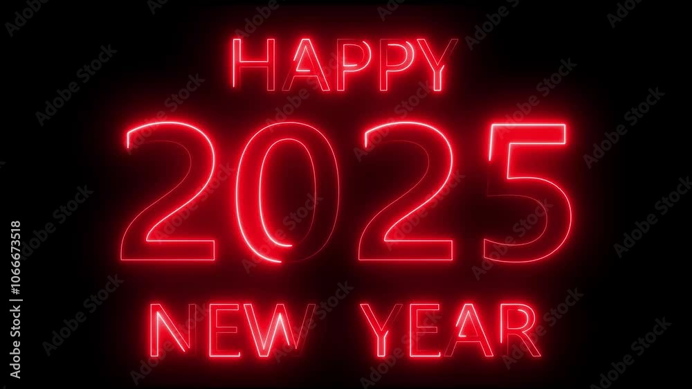 2025 Happy new year 2025 neon animated on black background. 2025 Happy new year 2025 neon animated on black background.