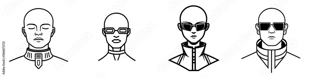 An image of a neutral-looking humanoid robot drawn in black and white.