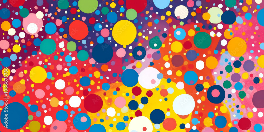 A bright abstract background filled with dots and shapes in a playful arrangement, ideal for childrenâ€™s designs