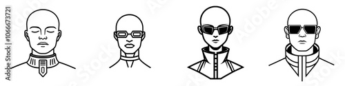 An image of a neutral-looking humanoid robot drawn in black and white.