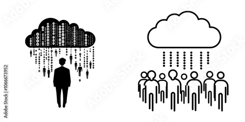 Cloud-based AI and data processing symbolizes binary code and neural networks.