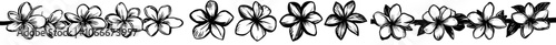 This black and white contour line shows a tropical flower with five petals in a modern style
