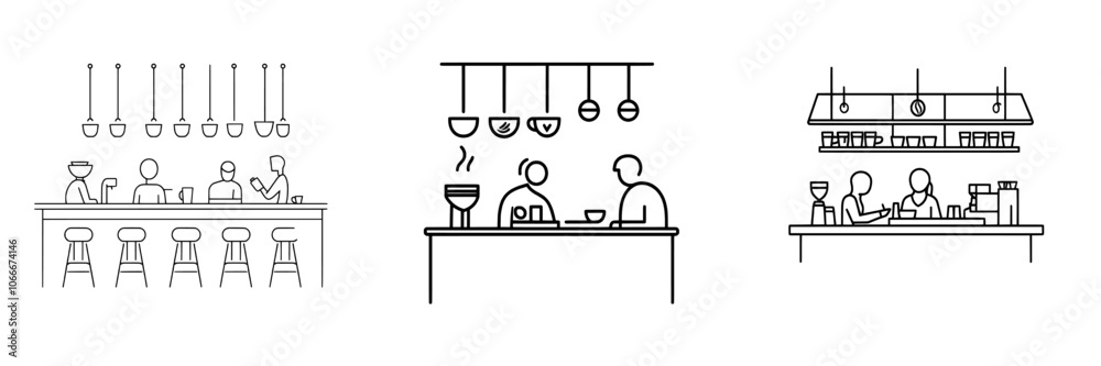 Fototapeta premium An outline illustration of baristas, made with simple transparent graphics, isolated on a white background.