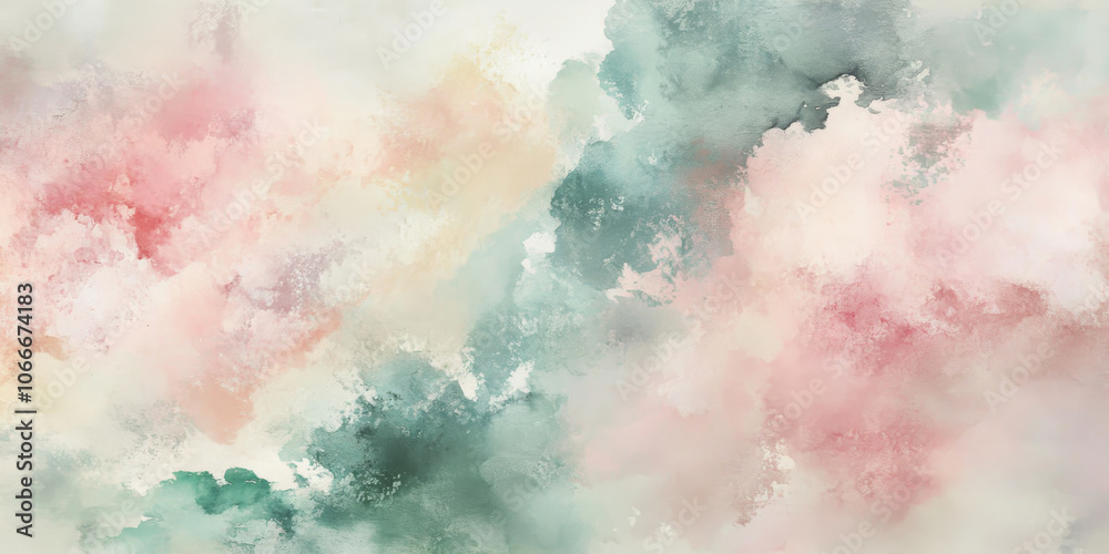 Obraz premium Soft pastel watercolor background in blush pink, mint green, and cream, creating a delicate, airy effect