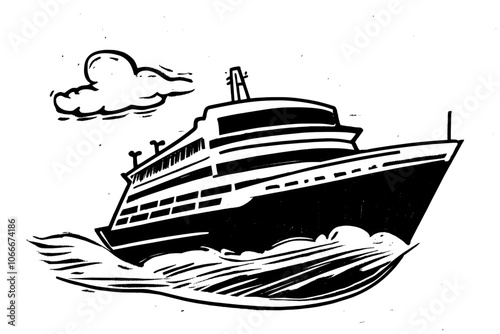 An illustration of a ship silhouette on a white background with a modern black transportation theme photo