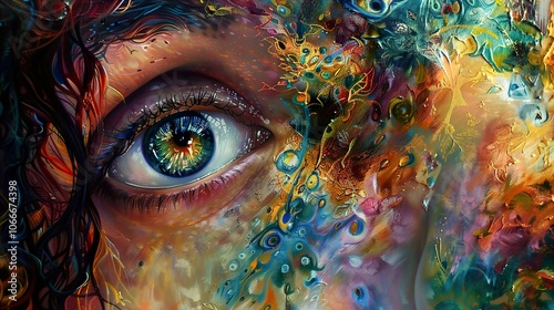 Surreal Abstract Painting of a Human Eye with Vivid Colors and Textures