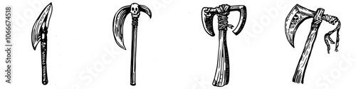 Modern silhouette illustration of death with a scythe on a white background