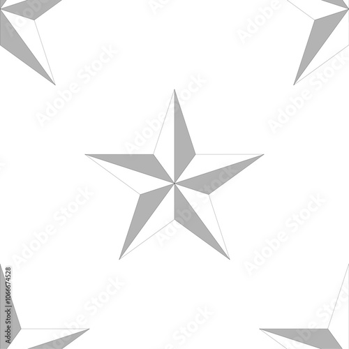 Patrón de estrellas blancas con sombra y de 5 vértices sobre fondo blanco. Estampado de estrellas de 5 puntas sobre fondo blanco