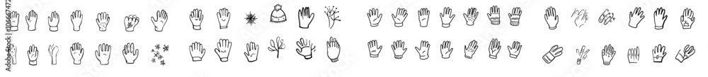 Fototapeta premium Hand drawn winter mittens on white background. Doodle cute mitten elements.