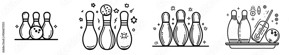 The icon features a bowling ball with three pins, representing bowling sports or recreation. The stroke can be edited. The icon features a bowling ball with three pins, representing bowling sports or recreation. The stroke can be edited.