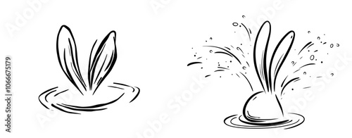 Hand drawn rabbit in a hat icon. Magic trick. Rabbit ears emerging from a hat. Outline modern isolated rabbit in a hat element.