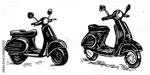 Black and white silhouette of an electric scooter