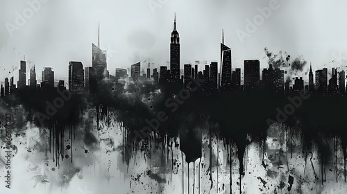 Cityscape Silhouette with Abstract Splashes