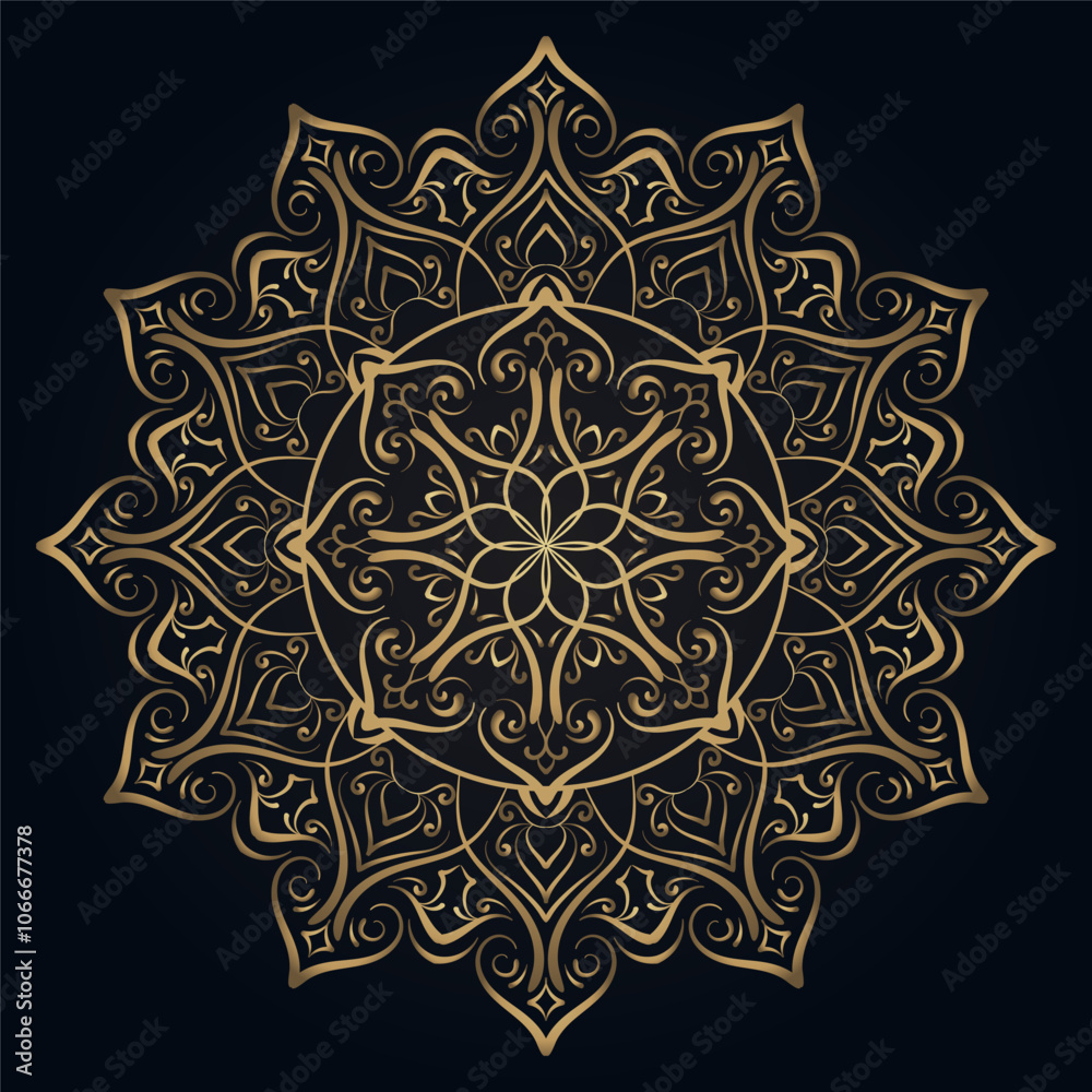 golden mandala ornament, round decorative design golden mandala ornament, round decorative design