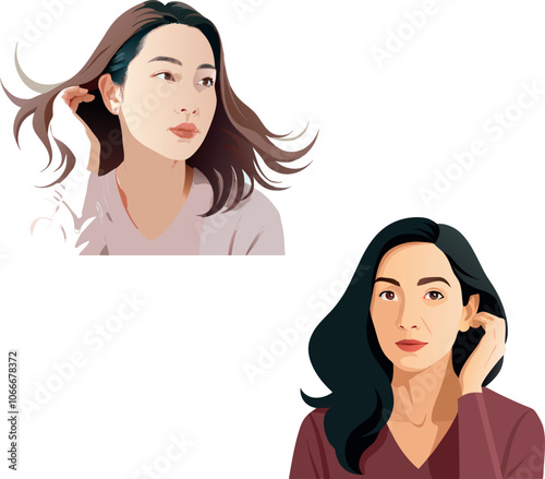 Two asian women posing for fashion illustration