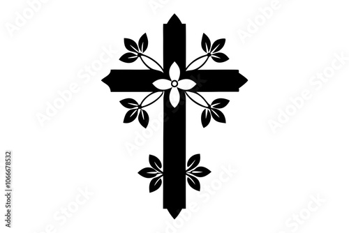 Cross with Flowers | isolated vector illustration on white background