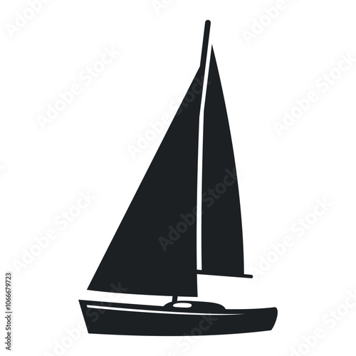 Sailing yacht icon depicted in minimalist style against a clean white background, ideal for nautical-themed designs or marine activities