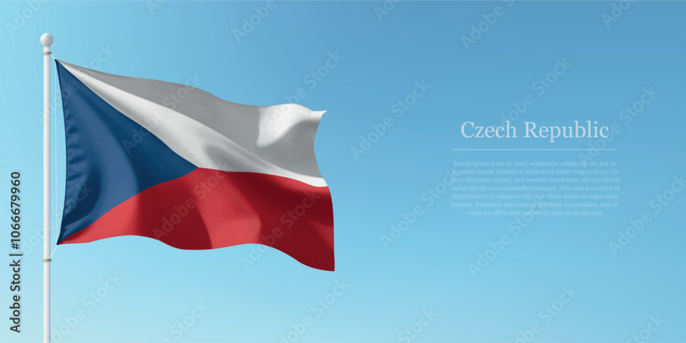 Waving Flag of Czech Republic Against Clear Blue Sky Copyspace Waving Flag of Czech Republic Against Clear Blue Sky Copyspace
