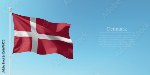 Waving Flag of Denmark Against Clear Blue Sky Copyspace