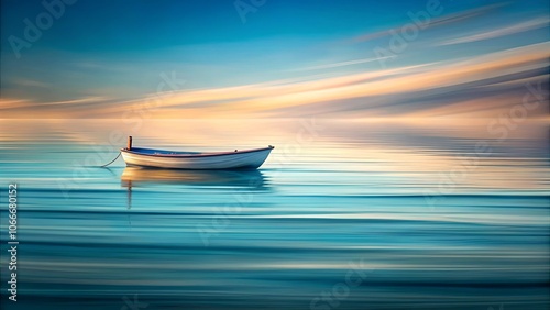 A Single Boat Adrift on a Calm Sea, Surrounded by a Sky of Subtle Hues