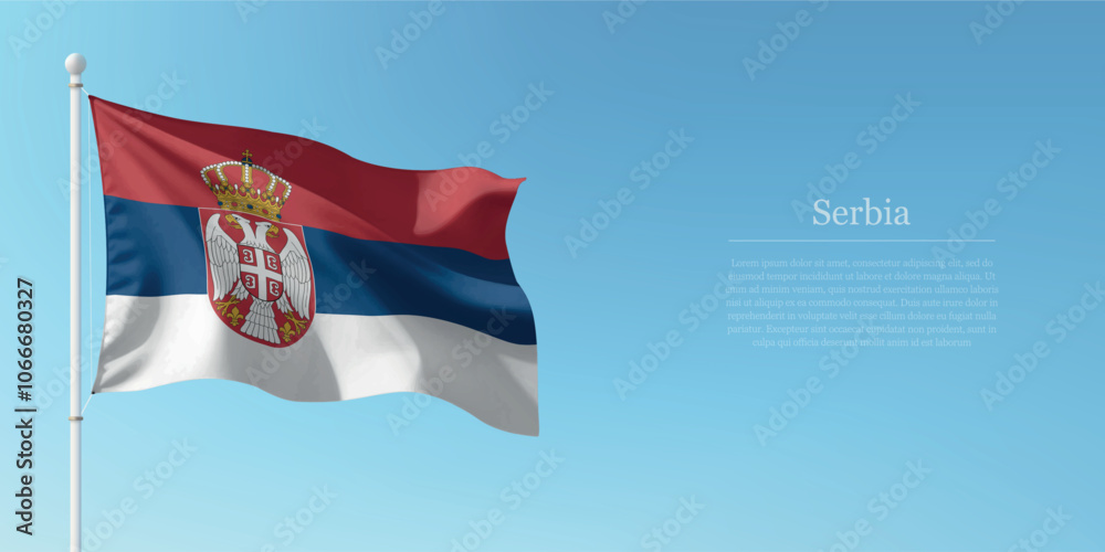 Waving Flag of Serbia Against Clear Blue Sky Copyspace Waving Flag of Serbia Against Clear Blue Sky Copyspace