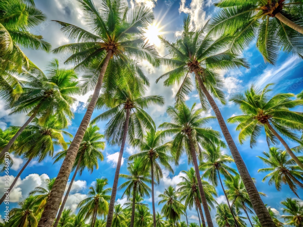 Majestic Palm Trees Against a Clear Blue Sky - Tropical Paradise Scene with Lush Greenery, Sunlight, and Serenity for Nature Lovers and Travel Enthusiasts Majestic Palm Trees Against a Clear Blue Sky - Tropical Paradise Scene with Lush Greenery, Sunlight, and Serenity for Nature Lovers and Travel Enthusiasts