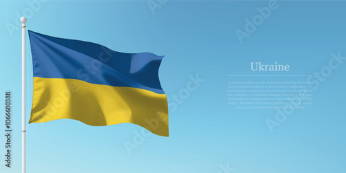 Waving Flag of Ukraine Against Clear Blue Sky Copyspace