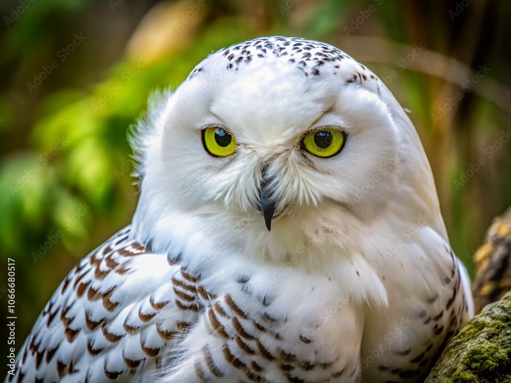 Obraz premium Majestic Snowy Owl Preening in Zoo Enclosure - Close-Up Wildlife Photography
