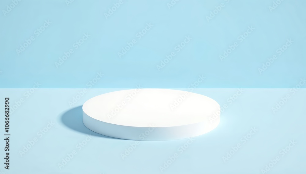 Showcase Your Products Elegantly on a White Circular Platform Against a Light Blue Background Showcase Your Products Elegantly on a White Circular Platform Against a Light Blue Background
