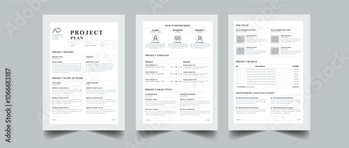 Project Plan and Project proposal layout design with 3 concept page design