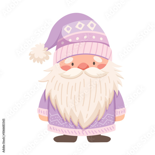 Cute winter gnome on white background. Scandinavian dwarf in pastel colors for kids. Vector character