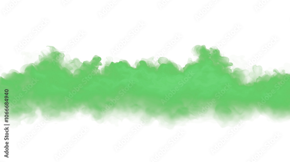 Green horizontal fog, mist, smoke isolated on transparent background