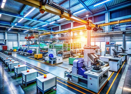 Captivating View of Modern Factory Technology Showcasing Advanced Machinery, Automated Processes, and Innovative Manufacturing Solutions in a High-Depth Environment