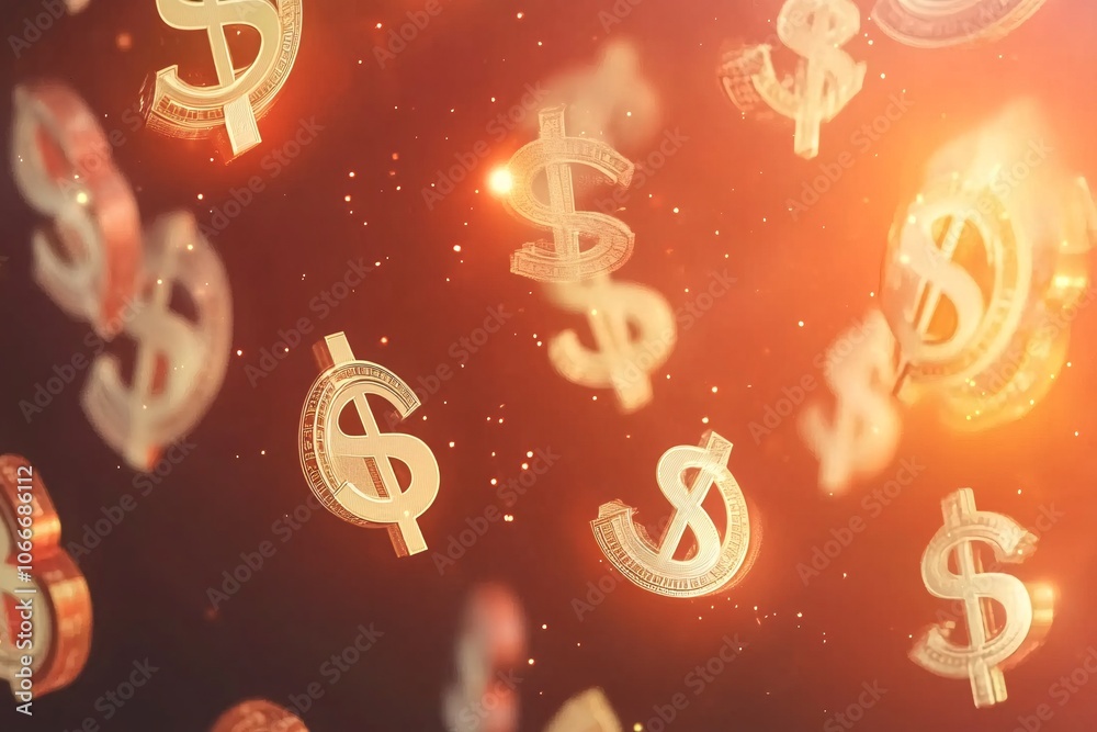Golden Dollar Signs Falling on Red Background: A Symbol of Financial Success