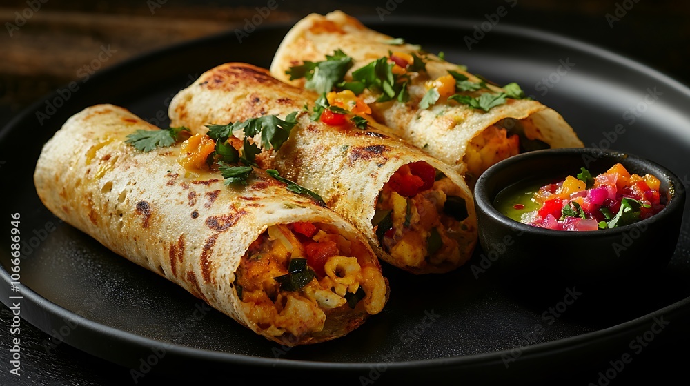 Two crisp golden Indian masala dosa stuffed Two crisp golden Indian masala dosa stuffed