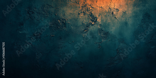 Vintage-inspired grunge texture with dark teal hues and soft warm orange light casting a glow, layered with distressed abstract patterns for a moody atmosphere photo