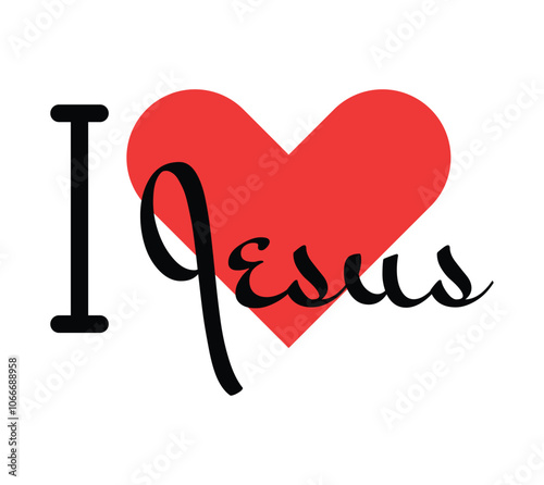 I love Jesus creative slogan. Hand drawn letters with red heart. Vector illustration, lettering in modern design