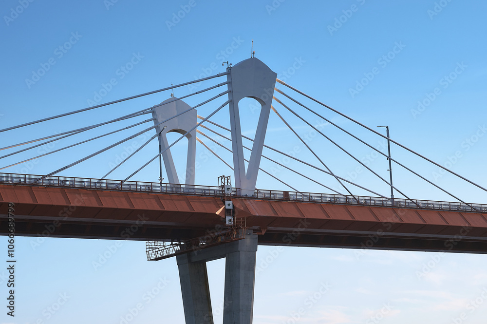 Naklejka premium A fragment of the cable-stayed automobile bridge across the Amur River between Russia and China