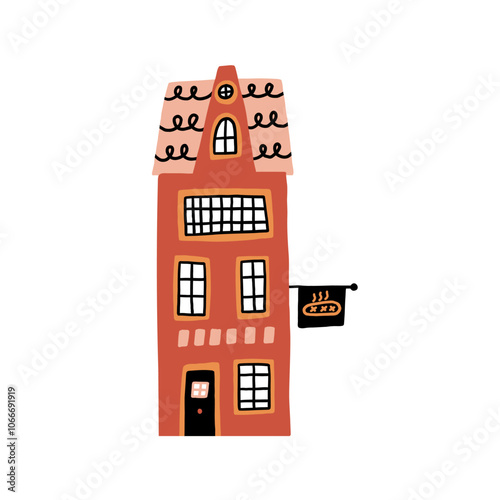 European Bakery Shop. Europe Store Architecture. Flat Naive Style Cute Building Isolated for Retail Business. Vector Scandinavian Bread House 