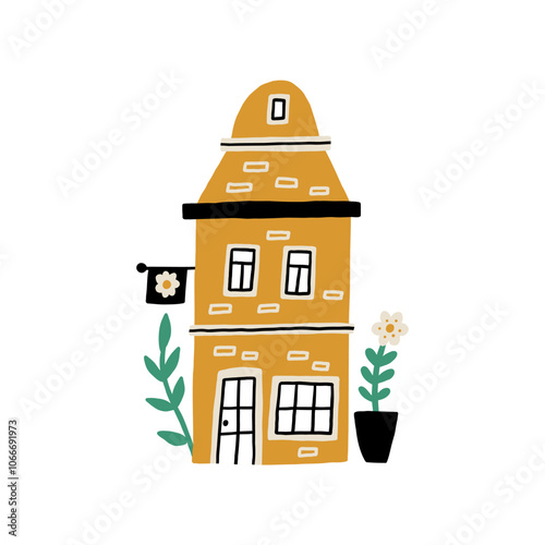 European Flower Shop. Europe Store Architecture. Flat Naive Style Cute Building Isolated for Retail Business. Vector Scandinavian House 