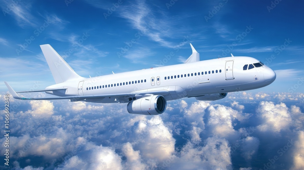 White Passenger Airplane Soaring Through the Clouds A Symbol of Flight Dreams and Travel White Passenger Airplane Soaring Through the Clouds A Symbol of Flight Dreams and Travel