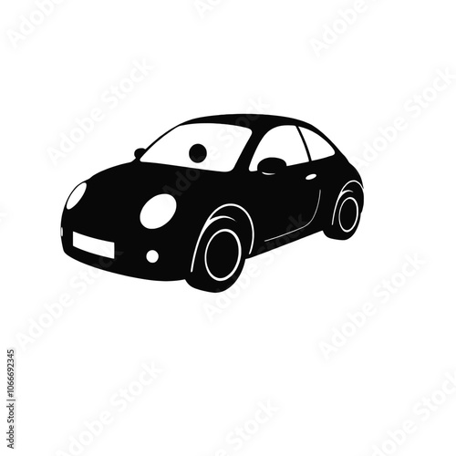 a black illustration of a car. The car is shown in a side view,