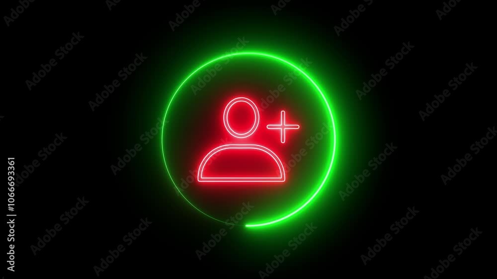 The neon new user icon typically features a glowing silhouette or figure with a plus sign, symbolizing the addition of a new member or user to a system or platform. The neon new user icon typically features a glowing silhouette or figure with a plus sign, symbolizing the addition of a new member or user to a system or platform.