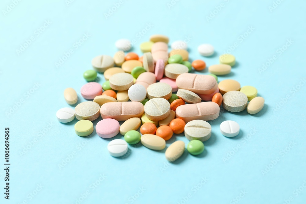 Various medicine pills on color background Various medicine pills on color background
